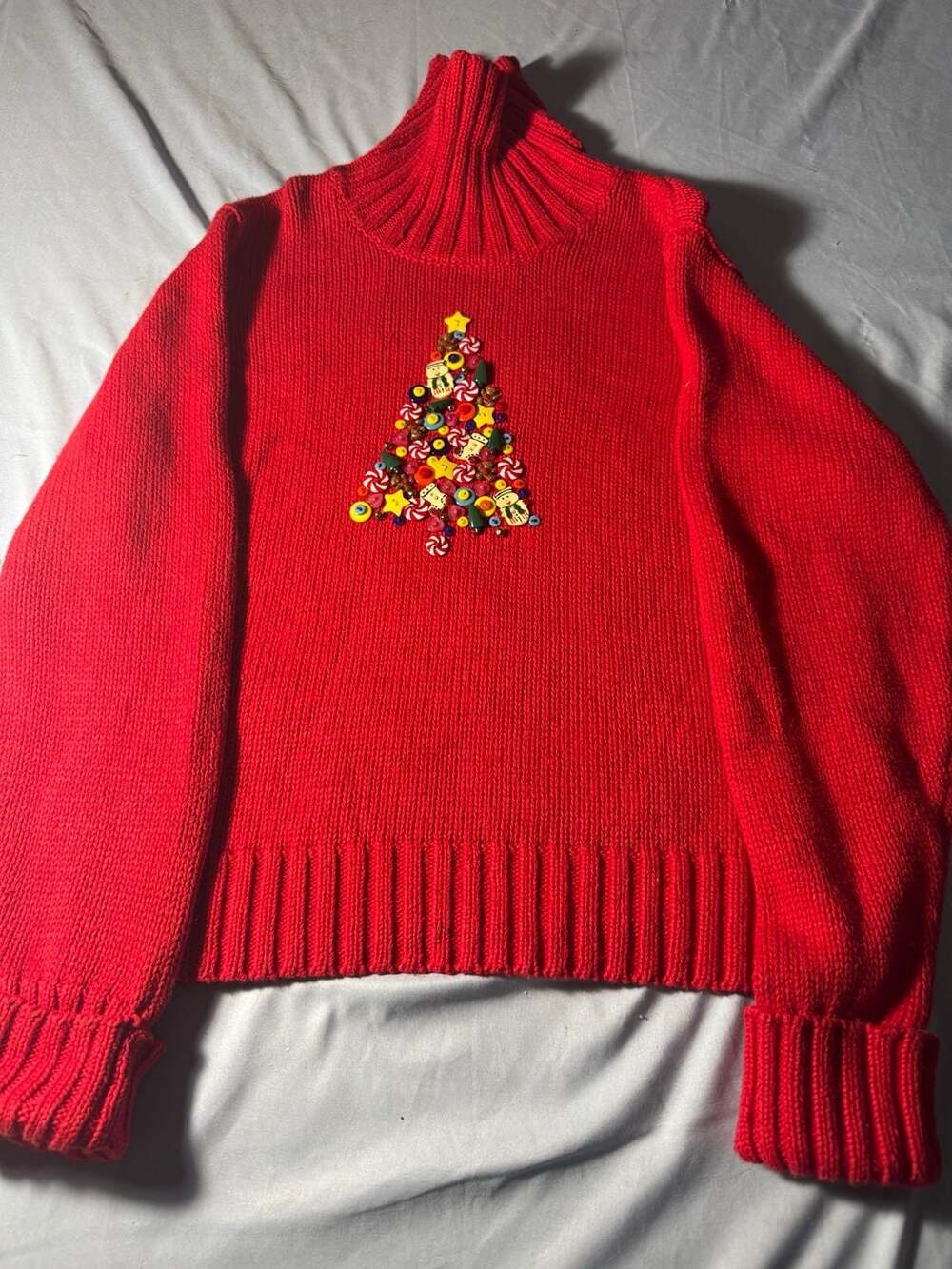 Marisa Christina Christmas Sweater Size L Red Tree